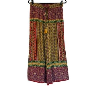 Tienda Ho Red Multi Mixed Print Bohemian Etnic Wide-Leg Pants Size OS